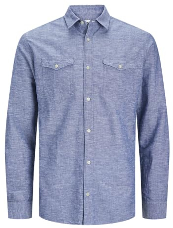JACK & JONES Herren Jcosheridan Linen Blend Shirt Ls Langarmhemd 12251713,Faded Denim,L
