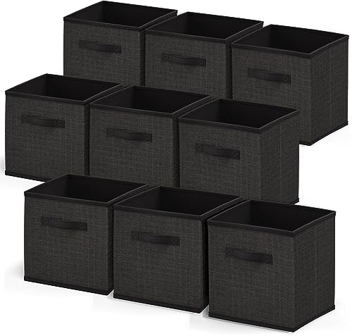 nestl Cube Storage Bins, Foldable 9 Cube Storage Organizer Bins, Fabric Storage Cubes, Storage Basket with Handles, Black Closet Storage Bins, 11-Inch Cube Storage Bins for Bedroom, Playroom and More