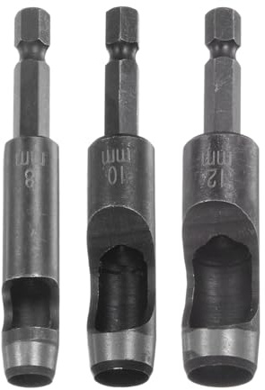 sourcing map 8mm,10mm,12mm Lochstanzer für Leder, Locheisen mit 1/4 Zoll Sechskantschaft für Bohrer, Lochstanze Einzelstanze für Gürtel Uhrenarmbänd Papier Dicke Stoffe Lederarbeiten