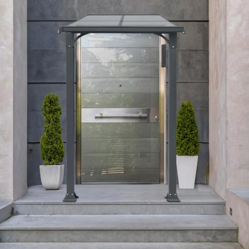 Aluminium Vordach Cardiff Tür Überdachung für Haustür 3 Größen Haustürüberdachung Pultdach mit Pfosten für Eingangstür mit Doppelstegplatten (150 x 150 cm)