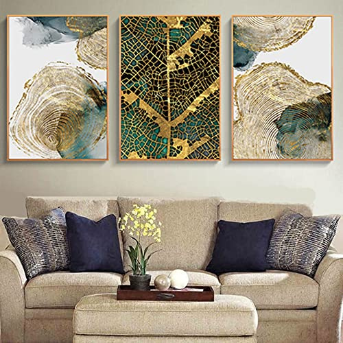 HEHGVCF 3er Abstrakt Poster Gold Grün Pflanze Leinwand Bilder Poster Set 50x70cm Gold Abstrakte Poster Vintage Wohnzimmer Wanddekoration Ungerahmt (Pflanze,60x90cm)