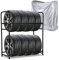 Ansobea Scaffalatura per pneumatici 8 pneumatici, 107 x 46 x 117 cm, albero dei cerchioni per pneumatici auto, capacità di carico 180 kg, scaffale con copertura per pneumatici, regolazione