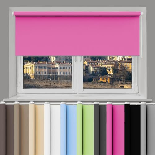 Verdunkelungsrollo 35 x 100 cm Hitzeschutz, Sichtschutz, Ohne Bohren Rollo Seitenzugrollo Verdunkelung für Schlafzimmer, Badezimmer, Wohnzimmer Fenster, Rosa