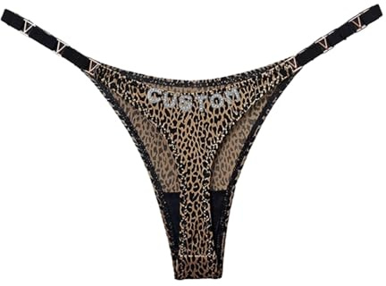 String Personnalisé avec Nom De Lettre pour Femmes Bricolage Lettres De Cristal Culotte Élastique G String Couleur Unie Léopard Personnaliser Bas De Bikini Bijoux De Corps Cadeau, Léopard, M