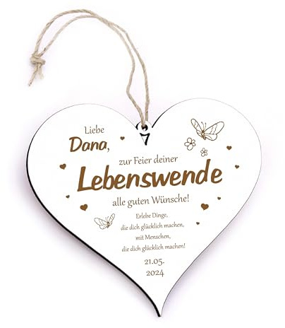 Lebenswende Segensfeier Schild Herz graviert - Alles Liebe zur Lebenswende - Geschenk mit Namen + Datum personalisiert Holz Deko 13 x 12 cm