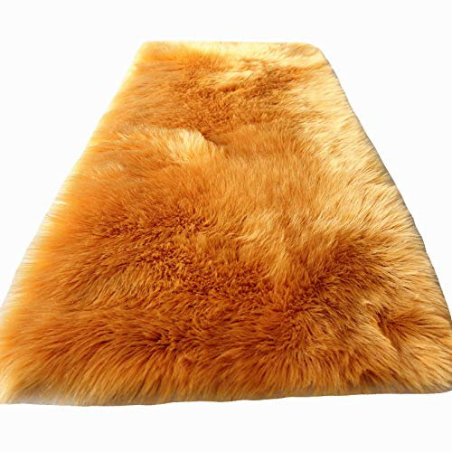 YUGWNN Orange Schaffell Kunstfell Fellimitat Teppich Bettvorleger Fell,Schaukelstuhl Auflage Dekofell,Rechteckig 100x200cm/39.3x78.6in
