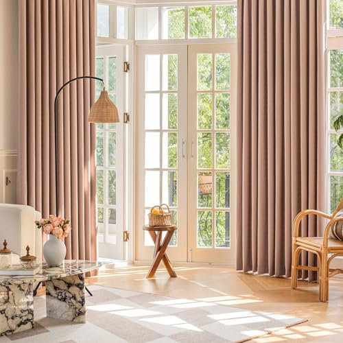 KnSam 2er Set Rose Verdunkelungsvorhang Kinder, Vorhänge Gardinen Verdunkeln Jacquard Einfarbig, Chenille Ösen Wohnzimmer Vorhang Fenster Ösenvorhang Verdunkelung, Jeder B 137 x H 214cm