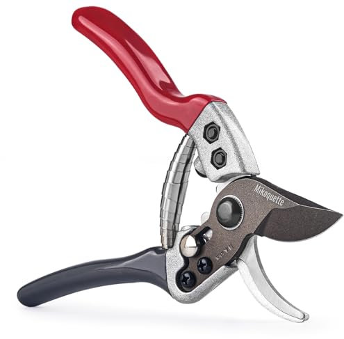 Mikoquette Gartenschere, Rosenschere mit Bypass-Schneide für Blumen, Triebe und Zweige, Rebenschere max. Schneidedurchmesser 24 mm, Schneid-Ø: 24mm (Rot)