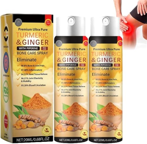 Spray de tratamiento de jengibre y cúrcuma para terapia de articulaciones y huesos, spray de terapia ósea de jengibre y cúrcuma, aerosol para aliviar la artritis, spray de cuidado de huesos de cúrcuma