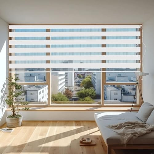 Doppelrollo Klemmfix Verdunkelung 55 x 200 cm Verdunkelung Sonnenschutz Seitenzugrollo Sichtschutz Inkl. Zubehör für Fenster Und Tür, Weiß