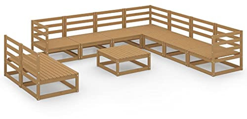 HETFTJN Couch Klein Bierzeltgarnitur Campingtisch Mit Stühlen Gartenlounge - 10-TLG. Garten-Lounge-Set Honigbraun Massivholz Kiefer für Restaurant Hof Terrasse Balkon
