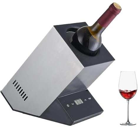 LwiftGal Wine Chiller Electric,Wine Chillers Bucket for Red & White Wine or Some Champagne,Stainless Steel Single Bottle Iceless Wine Cooler, Smart Thermostat Control,Silver