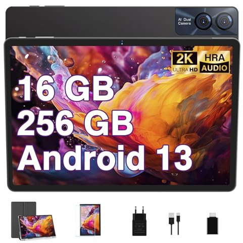 GOODTEL 2025 Tablette Tactile 16GB RAM+256GB ROM+TF 1TB, 11 Pouces Android, 2K Écran 2000 * 1200, Octa-Core, 8600mAh, WiFi 5G, GPS, Bluetooth 5.0, 13MP+5MP, Corps en Métal, avec Cas, Gris