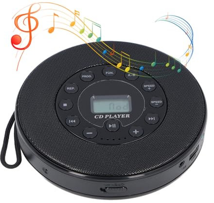 Lettore CD Portatile con Altoparlante, Lettore CD Desktop Bluetooth, Lettore CD Ricaricabile, Anti Salto e Riproduzione in Memoria, Supporto AUX e Registrazione su Disco U (Nero)