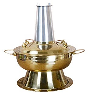 Olla caliente tradicional, olla caliente de carbón china de acero inoxidable de 30/32/34 cm, olla para carne, fondue, shabu, con asa, tapa y bandeja, utensilios de cocina de carbón de Beijing antiguos