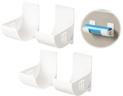 Anlising 8PCS Support de Sac Poubelle Murale, Alimentaire Support Rangement Porte, Distributeur de Sacs Poubelle, sans Poinçon Distributeur de Sac Poubelle, pour Maisons, Cuisines, Armoires (Blanc)