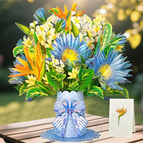 YianHien Paradiesvogelblume Geburtstagskarte Pop Up, Muttertagskarte, Hochzeitsgeschenke, Exquisit 3D Blumen Karte für Mama Freundin Ehefrau zum Geburtstag Hochzeit Muttertag Jahrestag Verlobungstag
