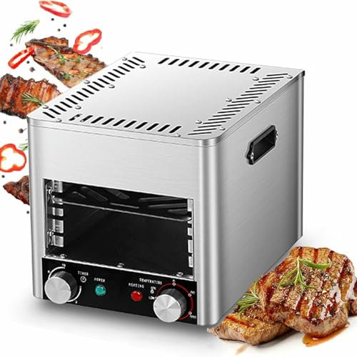 BGVYFXEZ Parrilla eléctrica para Carnes de Interior, Asador para Carnes, Ahumador automático para Carnes con Placas extraíbles y Temperatura Ajustable, para Carne de Res, Pollo y Verduras, 4 Niveles