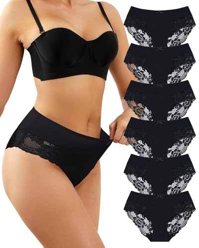 Levao Culotte Femme Coton Dentelle Slip Hipster sous-vêtements Sexy Panties | Confort Respirant Bikini Mi-Taille,Doux Shorty,Élégantes Dentelle Féminins Culottes,Doublure en coton,Lot de 6,S-XXL