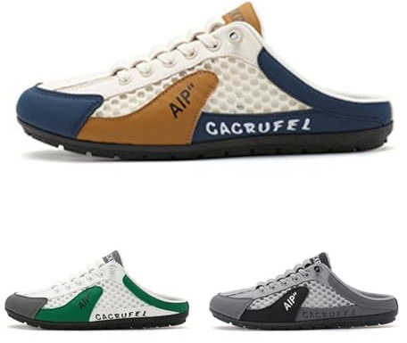 Chaussures baskets sans talon à enfiler pour hommes, Baskets sans talon à enfiler pour hommes, Pantoufles en maille respirante, Baskets mules décontractées confortables, Blanc kaki., 43 1/3 EU