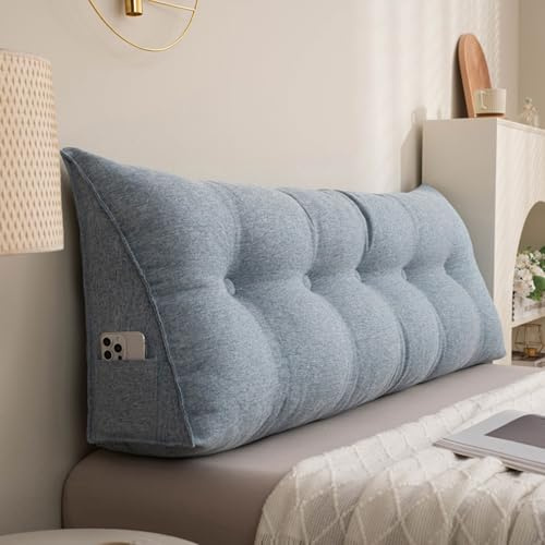 Cuscini Testata letto Matrimoniale Singolo, Grande Cuscino Triangolare Per Schienale, Imbottitura Testiera per Letto Supporto Lombare Cuscini Da Lettura Con Fodera Rimovibile(Size:150x50x20cm,Color:Bl