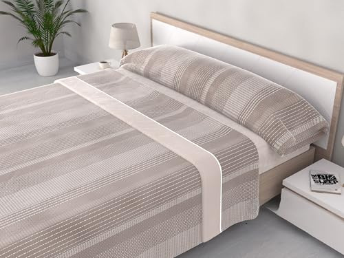 Juego de Sábanas de Invierno Sedalina 240gr – 5 Diseños (2 Colores Cada uno) – para Cama 90/105/135/150 cm – Valida para colchones de 30cm Alto. (Requena Beige, Cama 105cm)