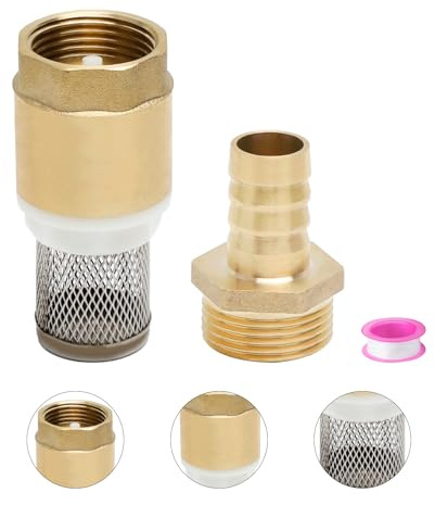Vossot backventil 3/4 tum set – 3/4 tums slanganslutning 16 mm tätning – sugfilterventil med 304 rostfritt stål filter och teflonband, slangkontakt 3/4 tum för trädgårdspump, vattenledning