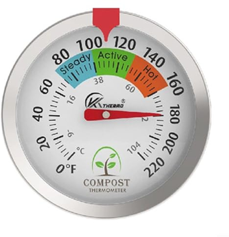 Opatiny Termómetro de suelo de compost de acero inoxidable para jardín, medidor de temperatura sin batería, herramienta de jardinería (50 cm)