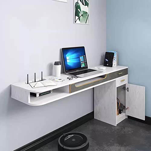 Console d'entrée en marbre avec miroir, meuble TV mural moderne, meuble TV flottant, console multimédia murale, meuble de divertissement en bois avec porte à rabat, éclairage LED, design à d