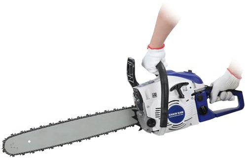 Petrol Chainsaw 20 Inch, 58cc 2-Stroke Gas Powered Chainsaw with Automatic Oiler, Heavy Duty Tree Felling Tool, Low Kickback Chain Saw for Wood Cutting, Professional Garden & Logging Tasks (Blue)