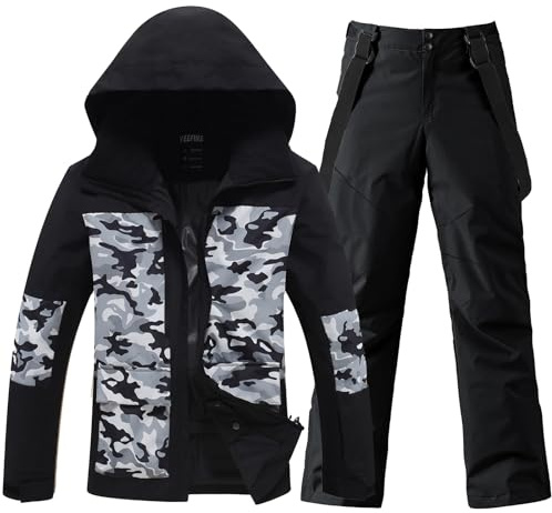 YEEFINE Men's Ski Suit Two Piece Insulated Snowboard Snow Jacket and Pants Set Waterproof Snowsuits Winter Outdoor Sports