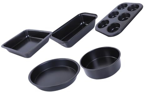 FIXOSHEE 5 piezas Moldes para Hornear Antiadherentes de Acero al Carbono con Fondo Desmontable Bandejas Rectangulares y Redondas para Pasteles para Repostería Casera y Profesional