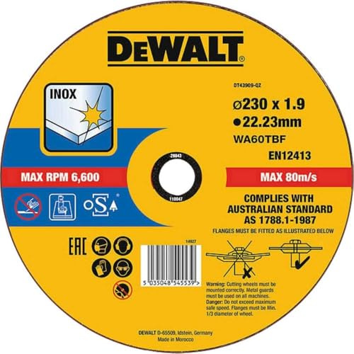 DEWALT DISCO EXTREME TAGLIO ACCIAIO INOX - PIATTO - 230mm 1.9mm - Confezione da 5 pezzo, DT43909-QZ