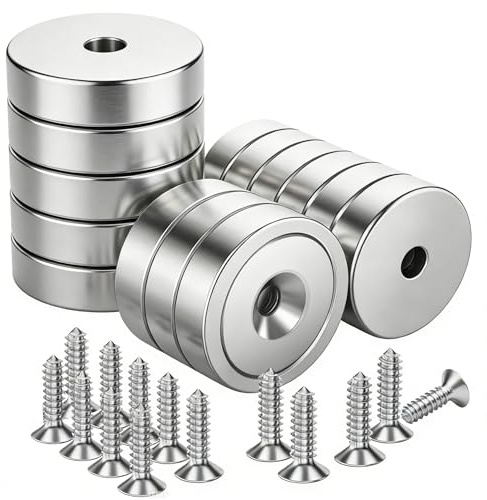 14 Pack Magnet with Screws 25 LB Force 20 x 6 mm with Countersunk Hole, Pot Extra Strong Magnets, Neodymium Round Magnets