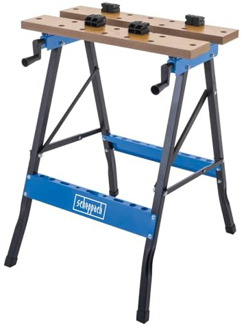Scheppach Werk- und Spanntisch WB150 Werkbank klappbar mit 150kg Traglast | 793mm Arbeitshöhe | 245mm Spannbreite | 20mm Lochrastersystem, 4 Spannbacken | Skala & Winkelangaben | Werktisch Arbeitsbock