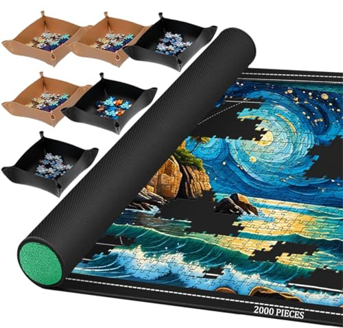 Rubber Jigsaw Puzzle Mat Roll Up,2000 1500 1000 Pieces Puzzel Mats，Roll-Up Save Pad Trays for Sorting Table Board Glue Sheets and Frame Storage Accessories for Adults Gifts