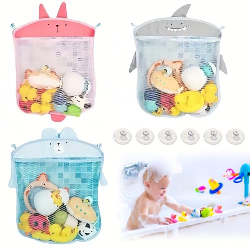 Dermalyx 3 Stück Badespielzeug Aufbewahrung Netz, Spielzeugnetz Badewanne, Badewannenspielzeug Organizer, Badewannennetz für Spielzeug, Badezimmer Aufbewahrung Tasche