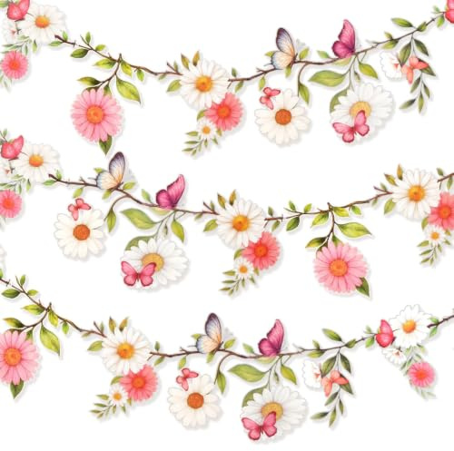 BLMHTWO 2PCS Flower Banner, Wildflower Garland for Enchanted Garden Theme Reusable Floral Banner Waterproof Garden Party Decorations for Wedding Backdrop Birthday Tea Supplies
