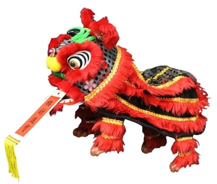ZYIHNIRB Marionette Löwenpuppe Chinesische Festspielmarionette mit Pp Plüsch Und Stoff Handgefertigte Löwentanzfigur Dekoratives Kunsthandwerksspielzeug, Schwarz Rot
