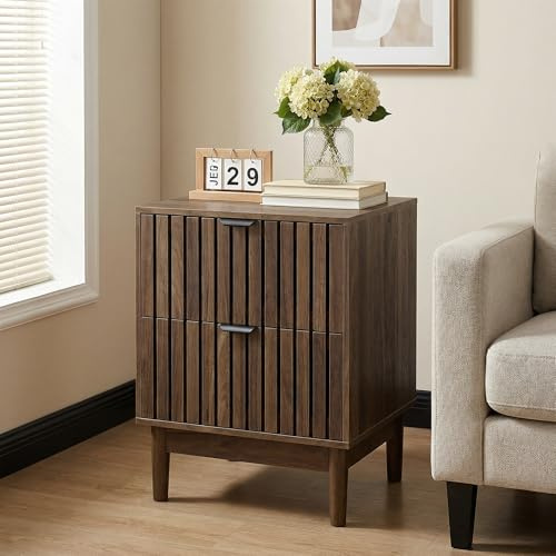 HAINEW HD26051209 - Mesita de noche (1 unidad, con 2 cajones, 45 x 39 x 56,5 cm, color nogal)