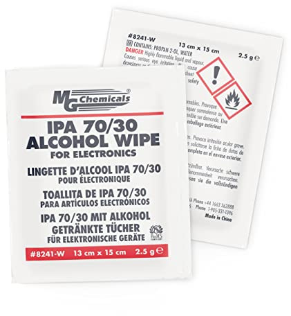 MG Chemicals 8241-WX25 70% Isopropyl Alcohol Wipe, 6 Length x 5 Width (Box of 25)