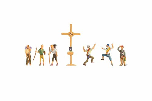 NOCH TT Figuren Bergwanderer mit Gipfelkreuz, handkolorierte Figuren für Modellbau Spur TT, ideal für Diorama und Landschaftsgestaltung