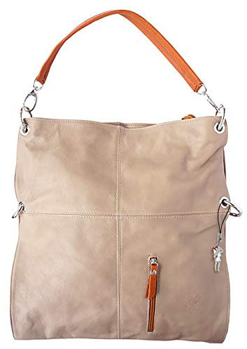 Florence Dame Schultertasche Beuteltasche Taupe braun echt Leder 37x6x40 OTF102C Leder Beuteltasche