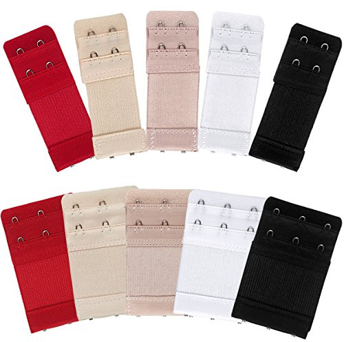 Dokpav BH Verlängerer, Frauen BH Extender Packung mit 10 weichen bequemen 2 Haken 3 Haken BH Strap Erweiterung Elastic Beige Weiß Schwarz Rot Khaki
