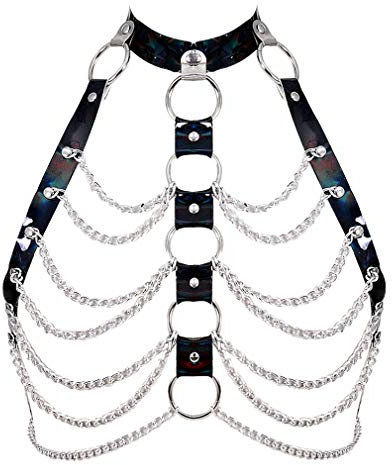 PETMHS Damen Harness Bra ärmelloser BH Leder Top Punk Gothic Brust Gürtel Tanzen Halloween-Fest (Schwarz)