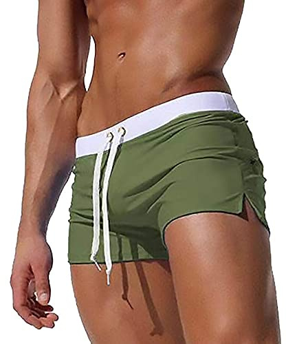 Badeshorts für Herren Badehose Kurz Badehosen Männer Eng Schwimmhose Boxer Badepants Wassersport Kurze Hose Schnelltrocknende Strandshorts mit Reissverschluss (EU L/Tag XL, Grün_A)