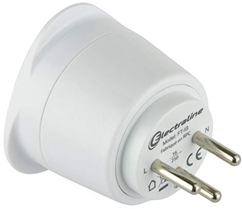 Electraline 70038 70037 Reiseadapter Frankreich 2 Europa auf 3 Pins Israel, Weiß