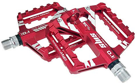 AKT Mountainbike Flat Pedale Fahrrad Pedale MTB Radlagerlager Pedal rutschfeste Fahrradteile aus Aluminiumlegierung,Red