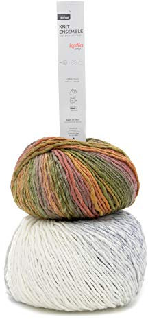 Sibylles Geschenkeartikel Limitierte Edition von Katia 250g Knit Ensemble - Farbe 401 naturweiß/Jeans/grün/korallen - ergibt eine Mütze und einen Rundschal