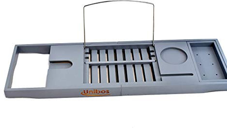 Unibos Extendable Bath Tub Caddy Bathroom Trays with Tablet Phone Slots, Candle Mug/Cup Holder, Bathroom Organiser Soap Holder - Grey (Grey)